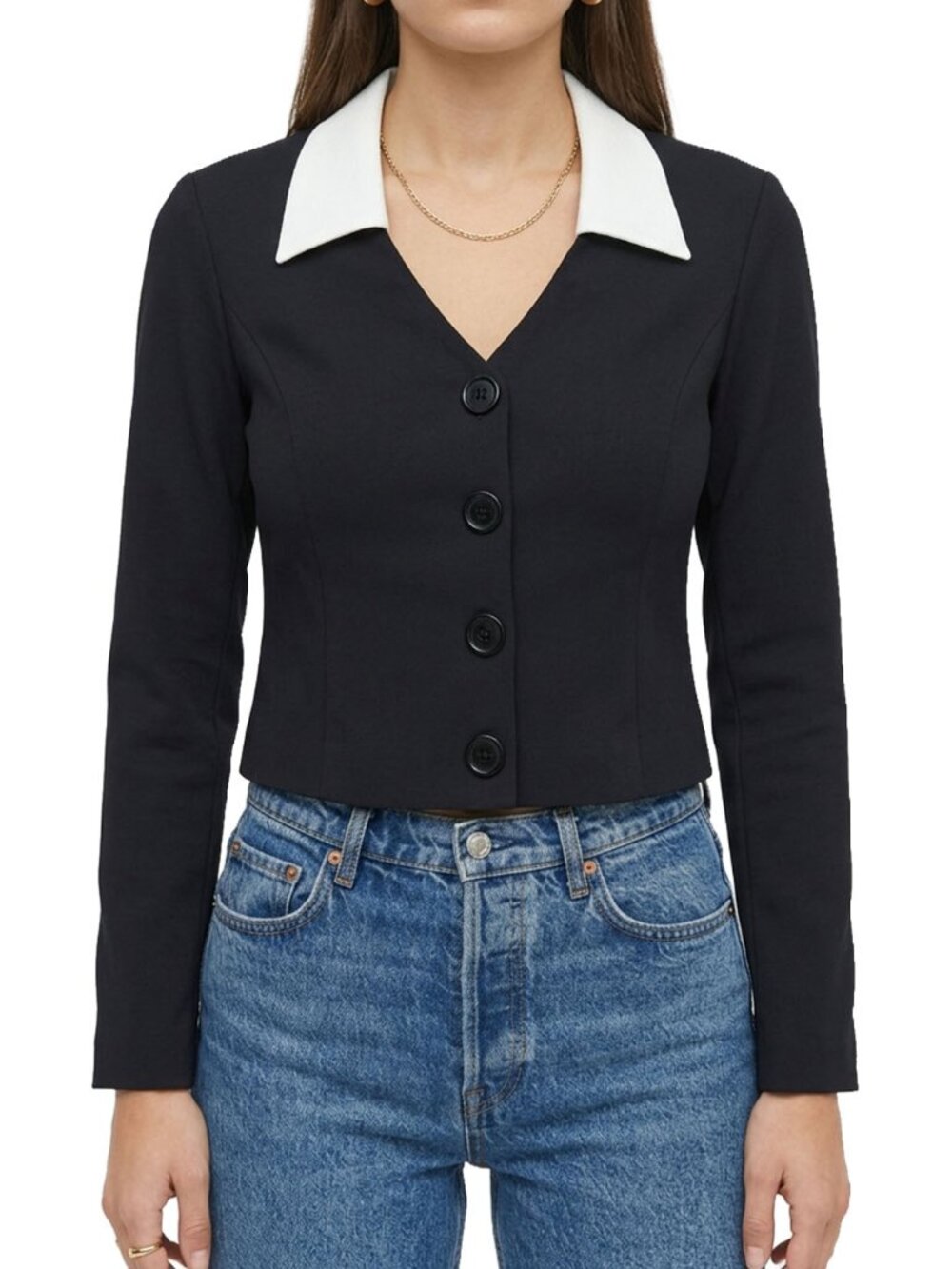 Reformation Pia Knit Top Cropped V Neck Black White Jacket Cardigan XS